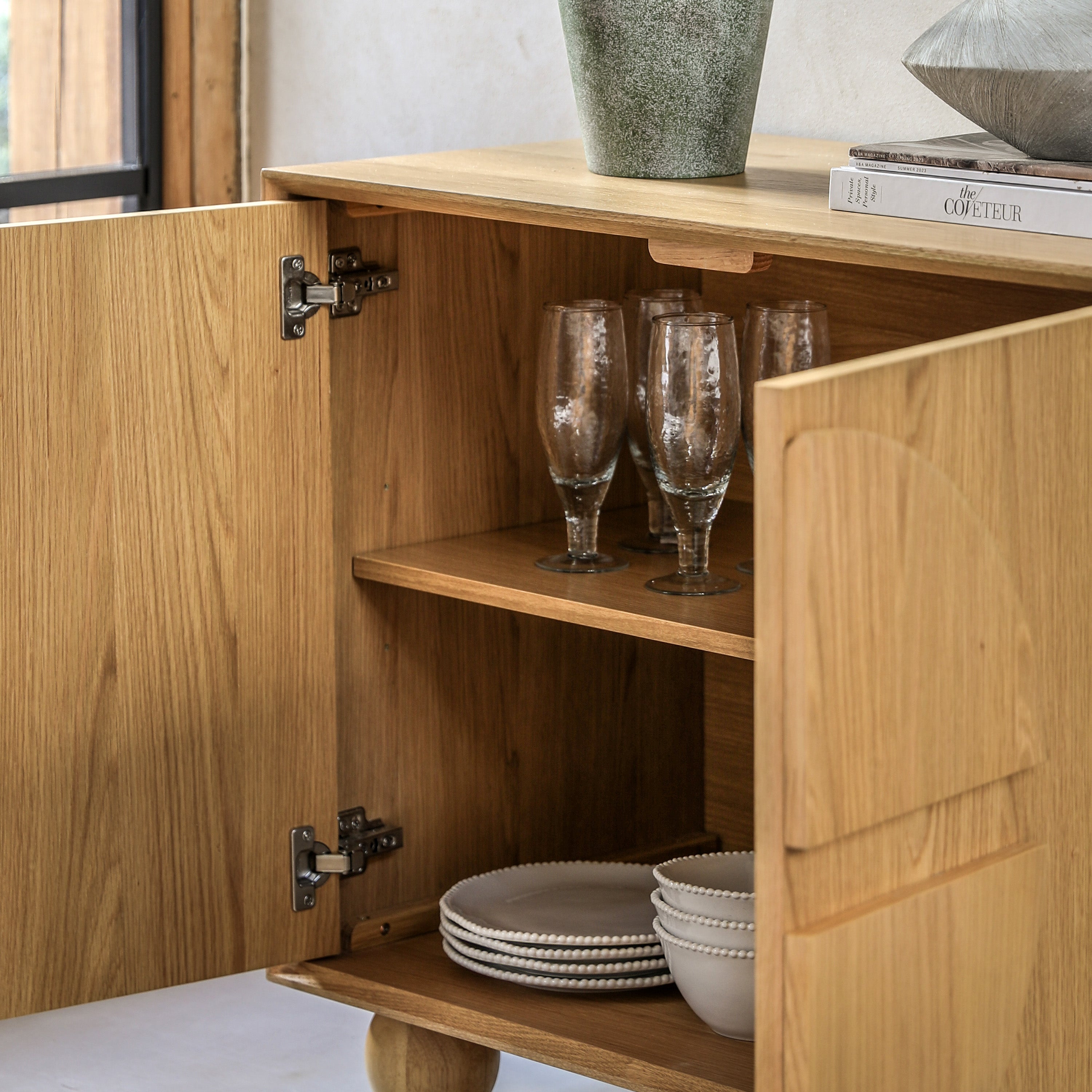 Sirena Geometric Natural Oak Wood Sideboard | Small